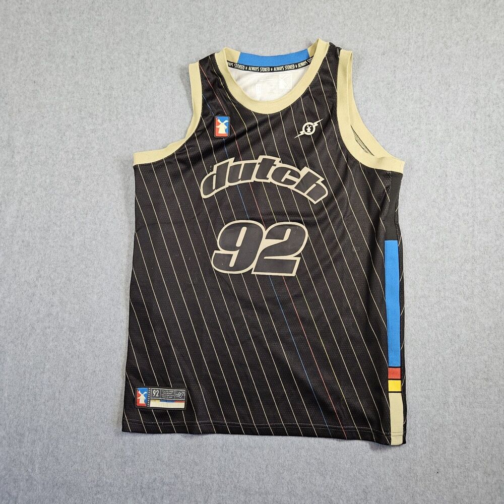 Dutch Bros Shirt Mens Medium 92 Basketball Jersey Pinstripe Coffee Cafe Promo